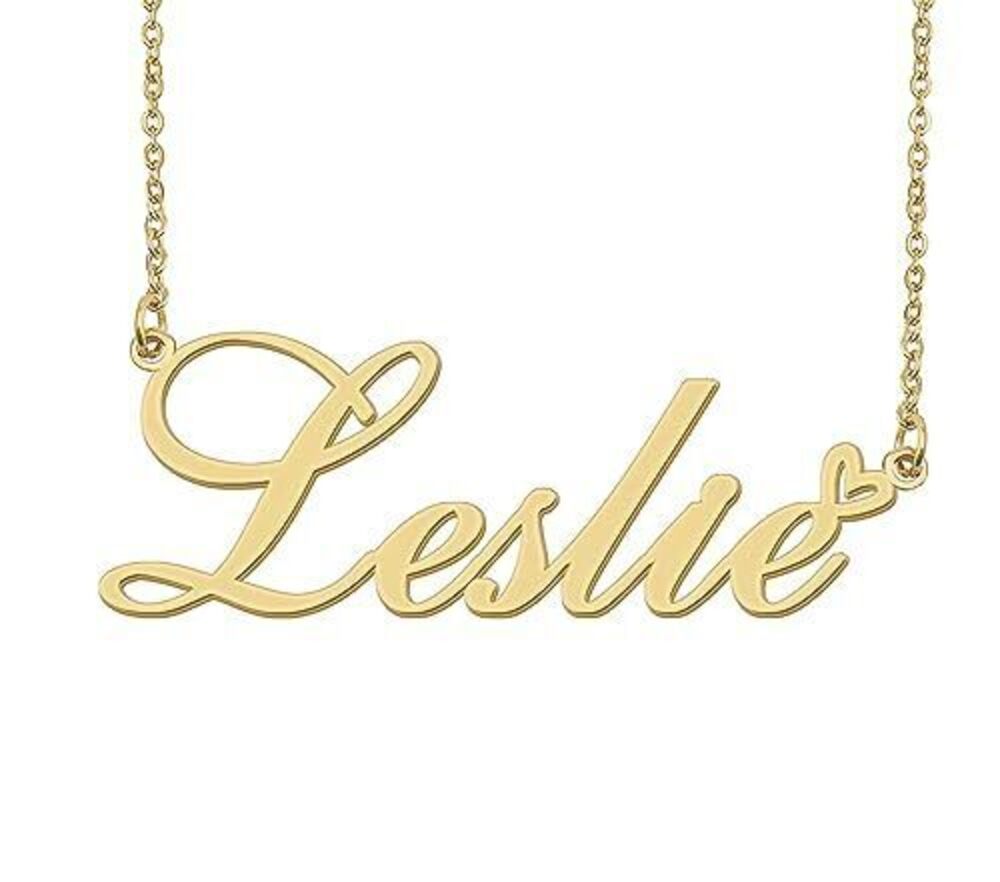 5890 Leslie Name Necklace Heart Charm Pendant 18k Gold Plated Stainless